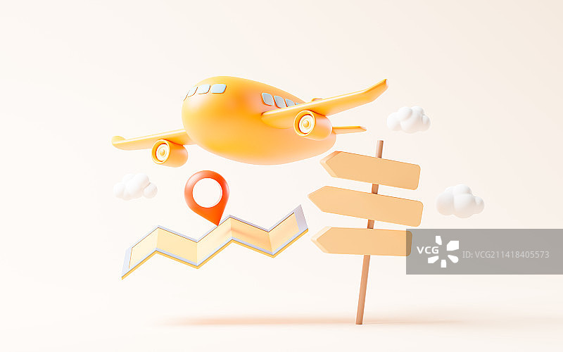 飞机与旅行主题3D渲染图片素材
