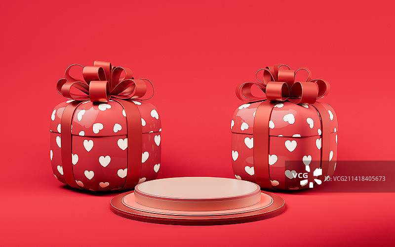 卡通圆角礼盒与爱心3D渲染图片素材