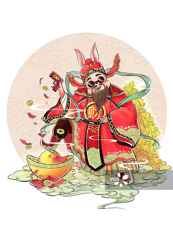 财神系列插画中路财神王亥财源广进图片素材