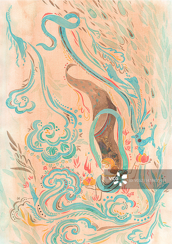 古风国风飞天敦煌中式纹样插画图片素材