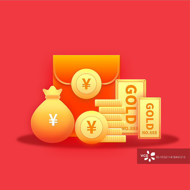 红包金条金币金色钱袋矢量图图片素材