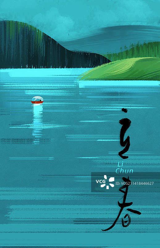 翠绿色静谧温柔立春插画图片素材