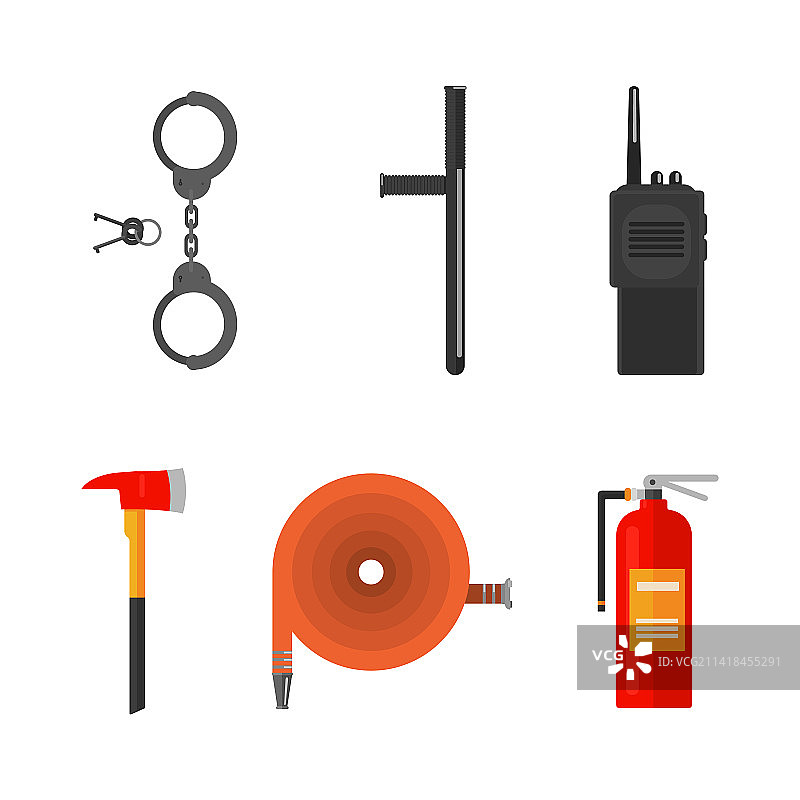 带有手铐的警察和消防设备图片素材