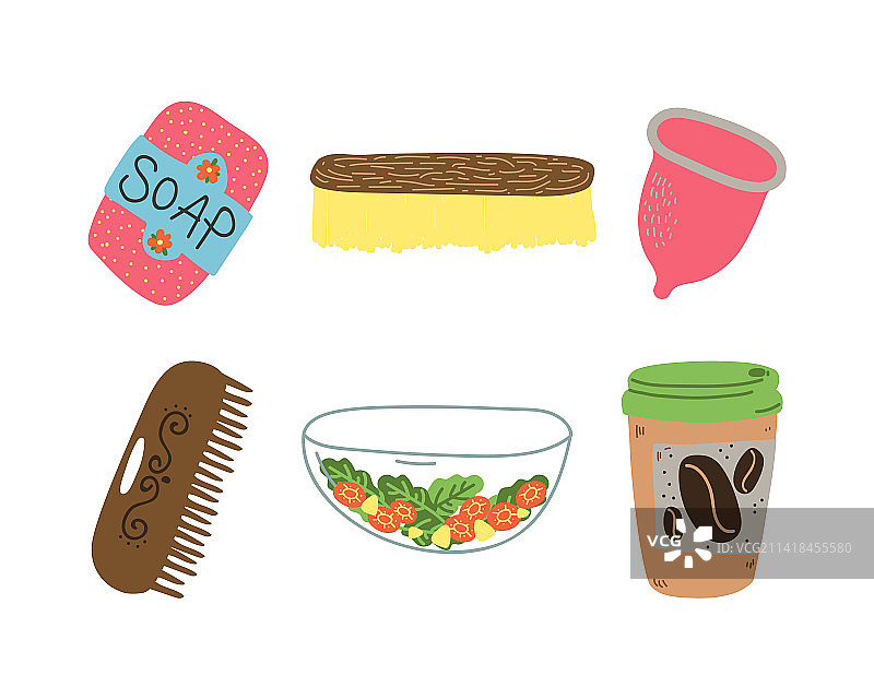 零浪费与木刷纸咖啡杯图片素材