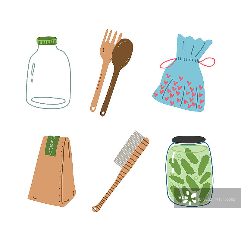 牛皮纸包装玻璃罐袋子刷子和图片素材