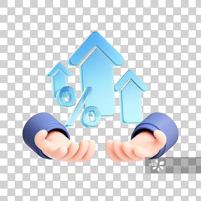 3D渲染的蓝色商务图标和小手图片素材
