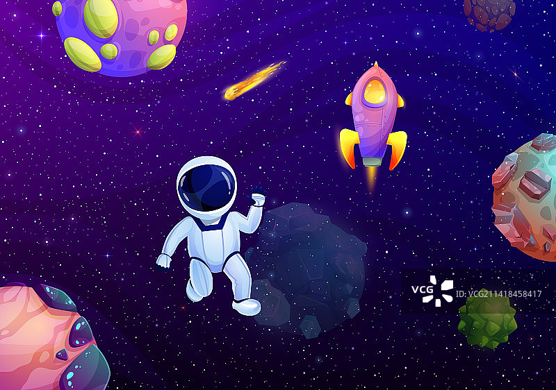 卡通宇航员与行星彗星图片素材