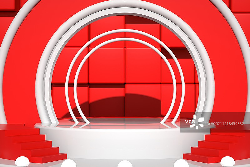 红色背景的虚拟电商产品展示平台图片素材