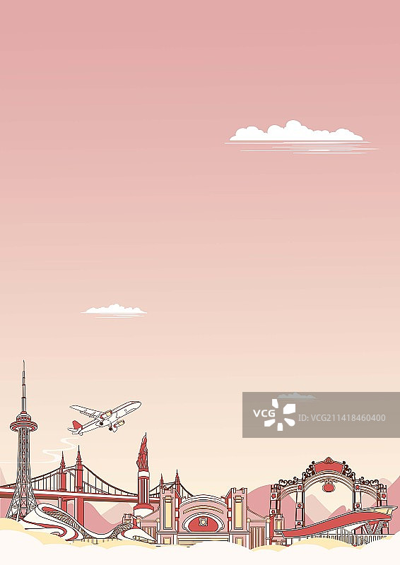 哈尔滨现代城市地标建筑简约插画图片素材