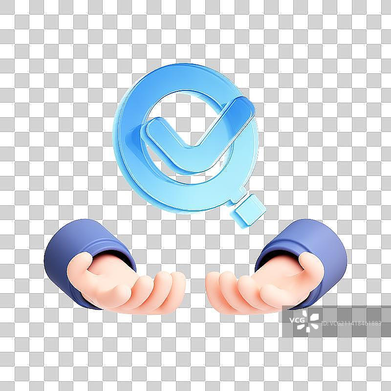 3D渲染的蓝色商务图标和小手图片素材