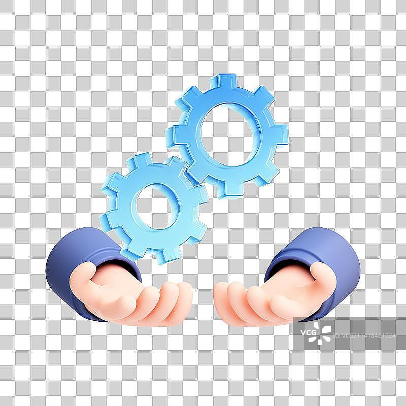 3D渲染的蓝色商务图标和小手图片素材