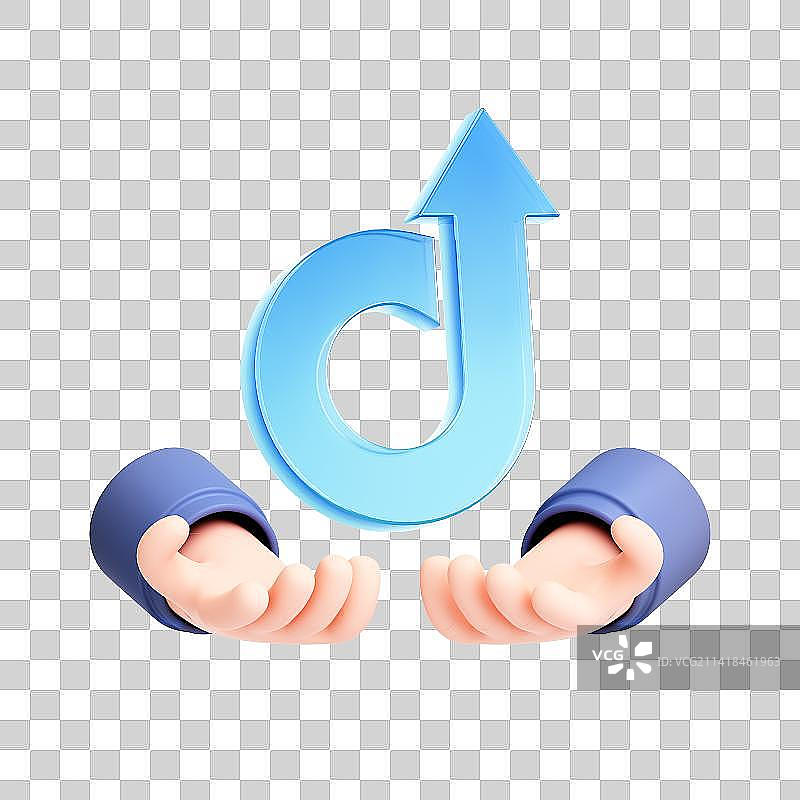 3D渲染的蓝色商务图标和小手图片素材