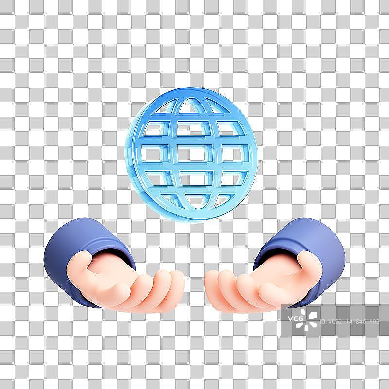3D渲染的蓝色商务图标和小手图片素材