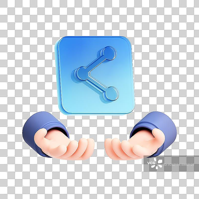 3D渲染的蓝色商务图标和小手图片素材