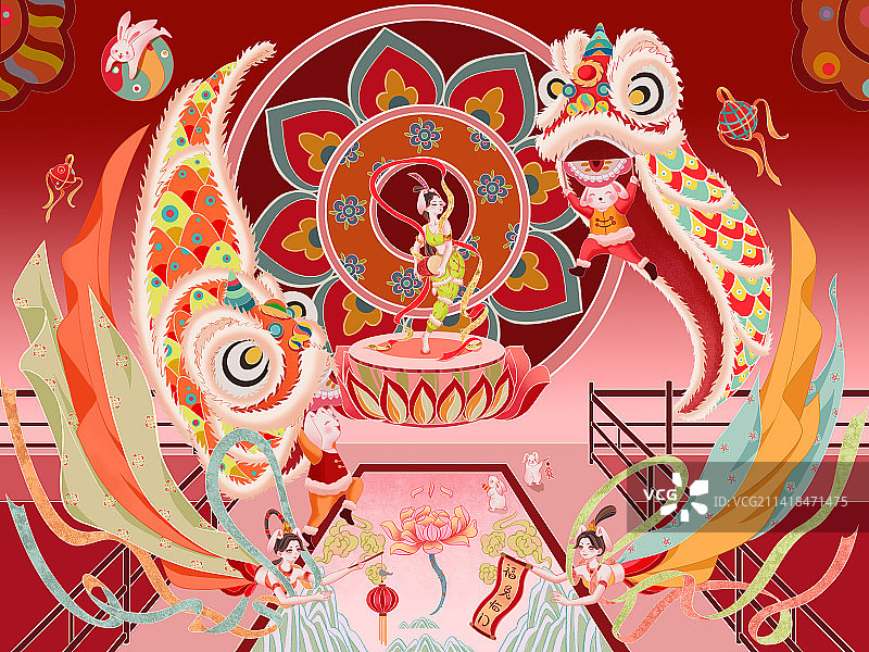 2023年福兔迎春图图片素材