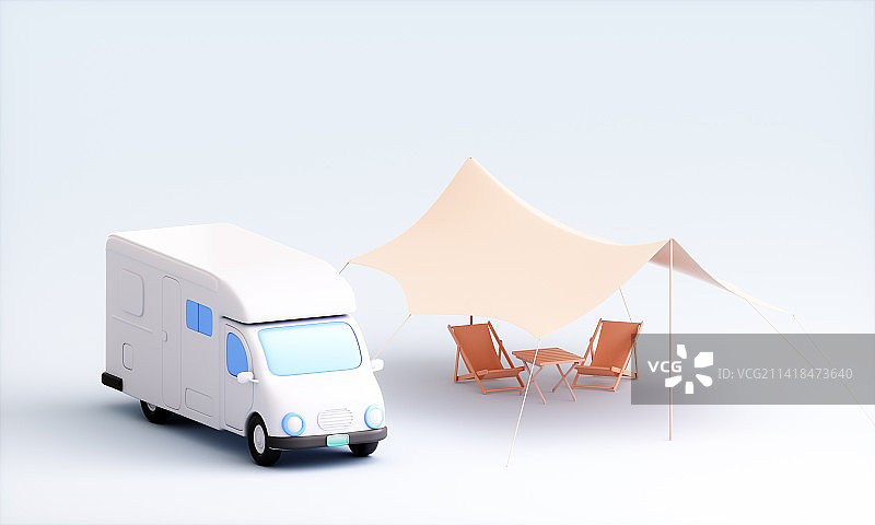 3D渲染的卡通房车图片素材