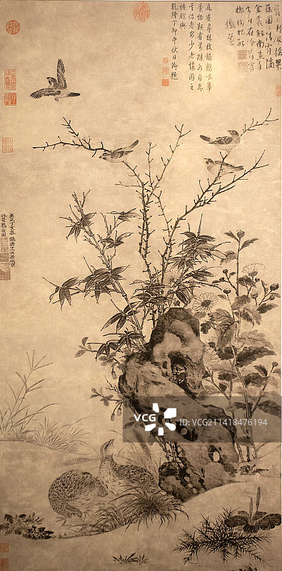 北京中国国家博物馆秋景鹑雀图元代王渊151.1X75.0cm克利夫兰艺术博物馆藏品图片素材