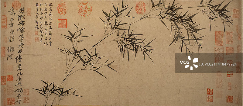 北京中国国家博物馆竹枝图元代倪瓒34.0X76.4cm故宫博物院藏品图片素材