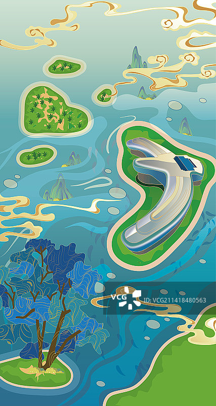 九江庐山西海风景插画图片素材