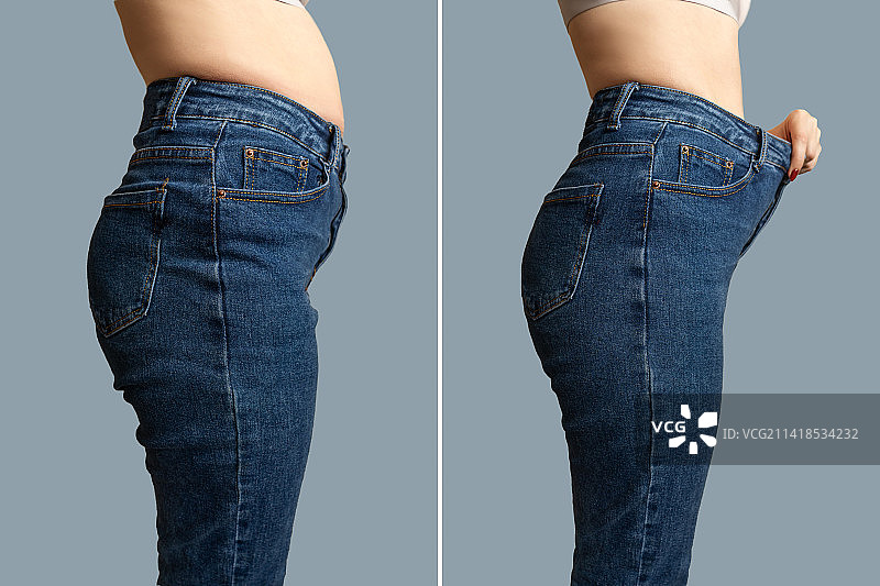 女性减肥前后身体对比，俄罗斯图片素材