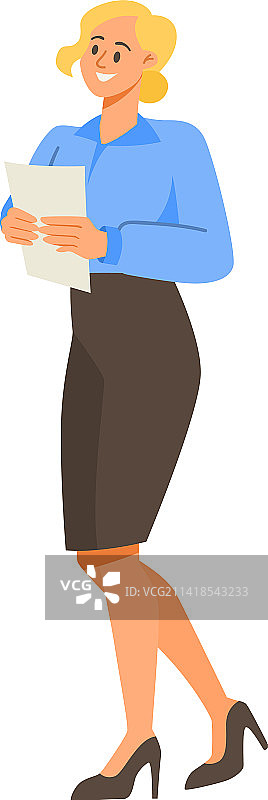 穿着蓝色衬衫的快乐女职员图片素材