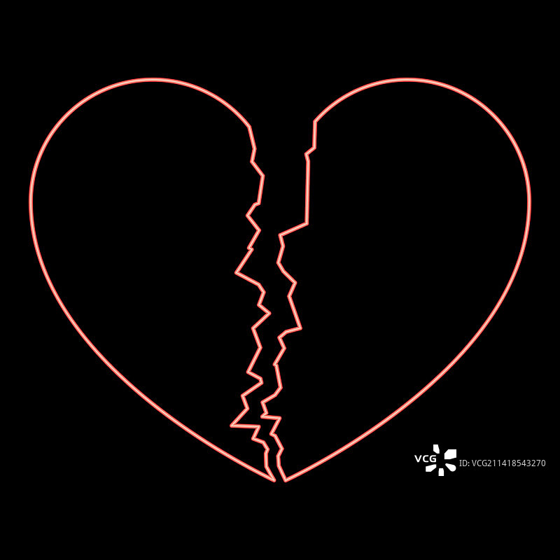 霓虹灯破碎的心形图标黑色扁平风格图片素材