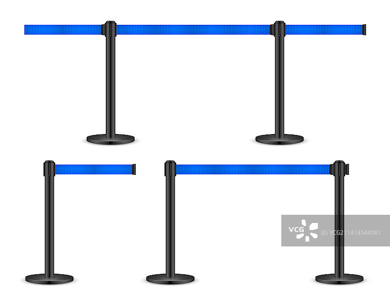 逼真的蓝色伸缩带立柱人群控制图片素材