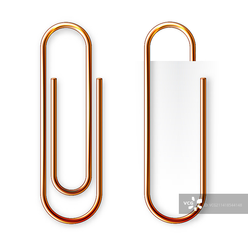 逼真的铜制回形针纸张素材图片素材