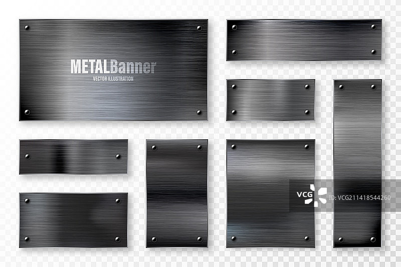 拉丝逼真黑色金属banner合集图片素材