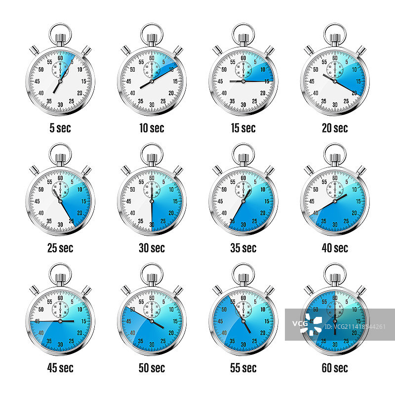 逼真风格经典秒表图标金属光泽图片素材