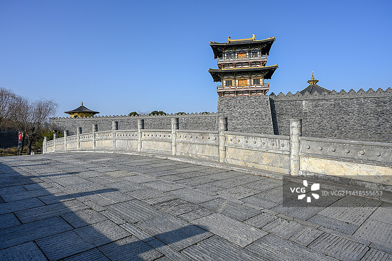 襄阳唐城景区石板桥城市传统建筑旅游风光图片素材