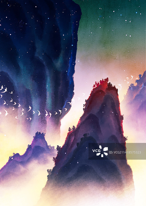 彩墨山水图图片素材