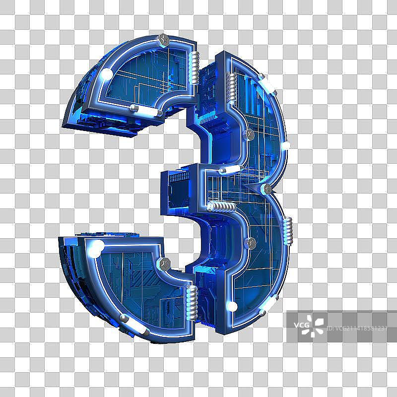 3D建模的工业风数字字体图片素材