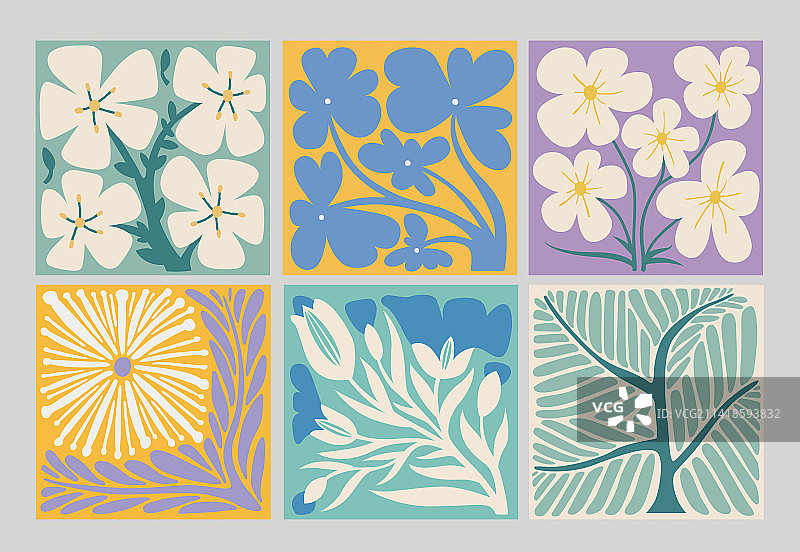 手绘彩色花卉方块素材图片素材