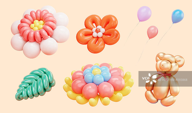 三维造型气球素材组合图片素材
