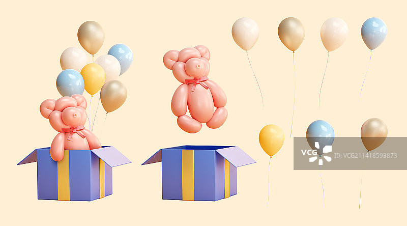 三维可爱动物造型气球 派对素材组合图片素材