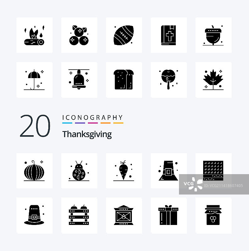 20个感恩节实心字形图标包图片素材
