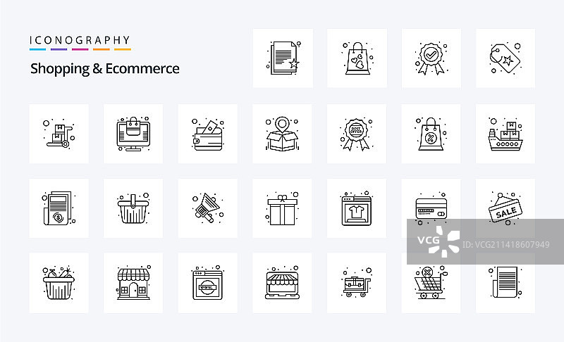 25个购物电商线性图标包图片素材