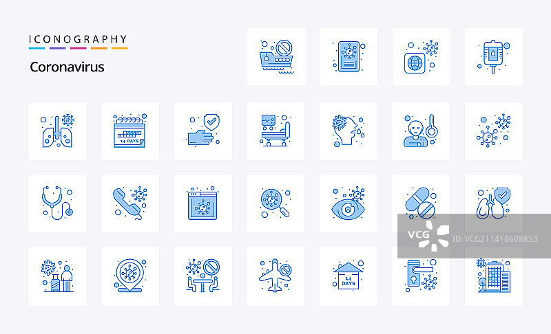 25个蓝色新冠病毒图标包图片素材