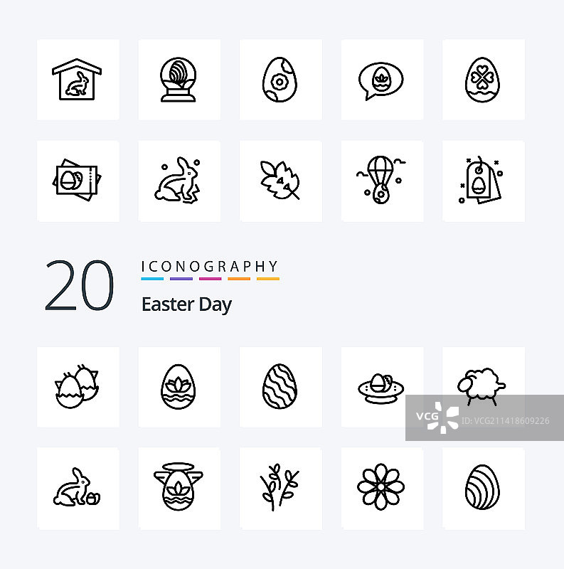 20个复活节线条图标，例如羔羊 鸡蛋 复活节彩蛋图片素材