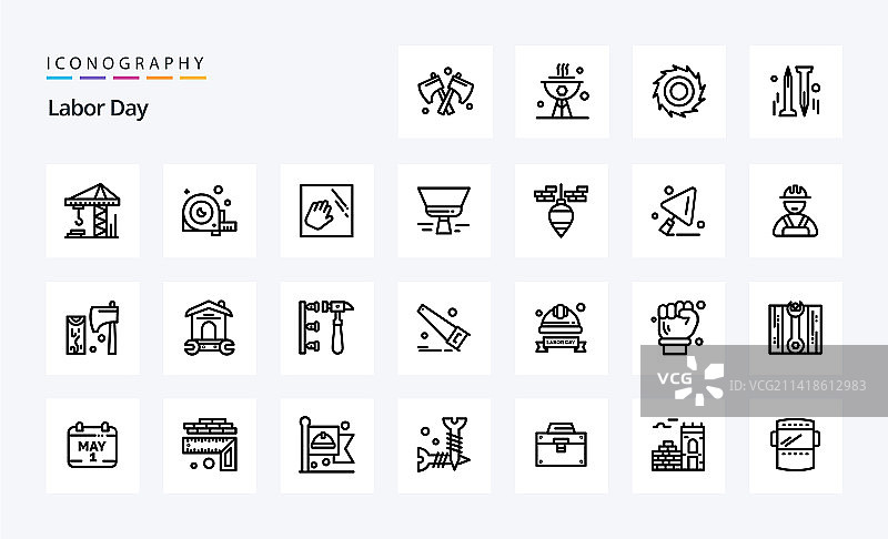 25个劳动节线性图标合集图片素材