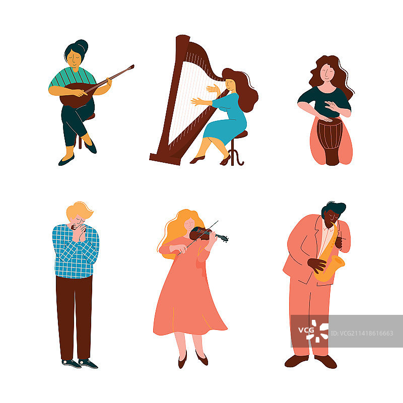 演奏乐器的男女音乐家图片素材