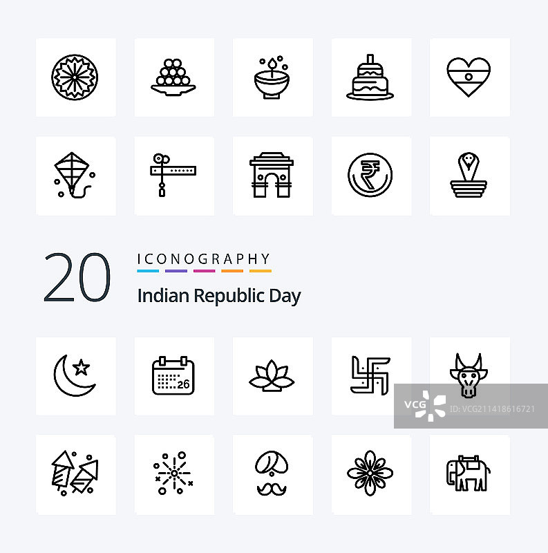 20印度共和国日公牛线条图标包图片素材