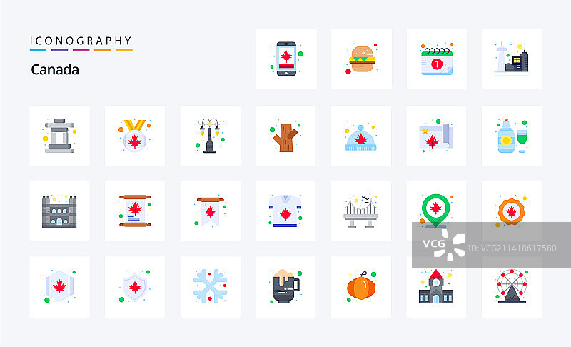 25个加拿大扁平彩色图标包图片素材