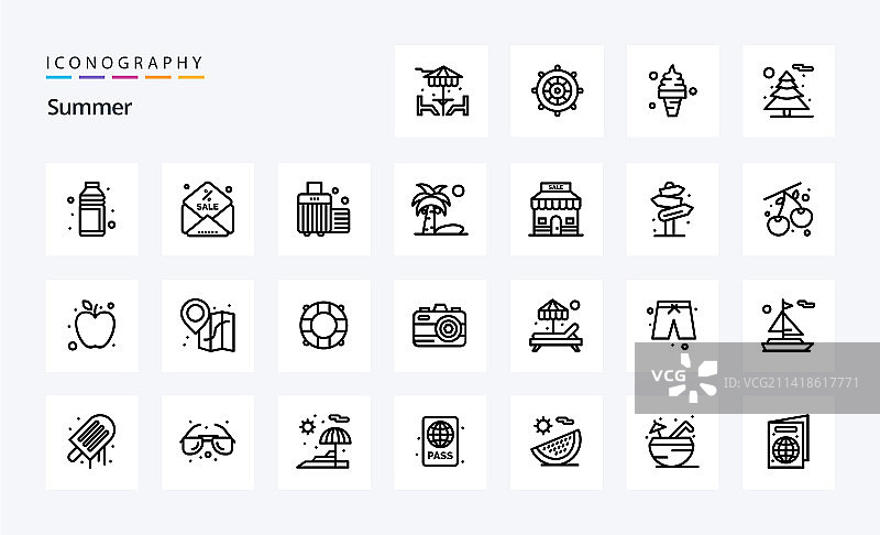 25个夏季线性图标包图片素材