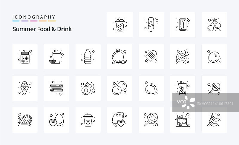 25个夏季食品饮料线性图标包图片素材