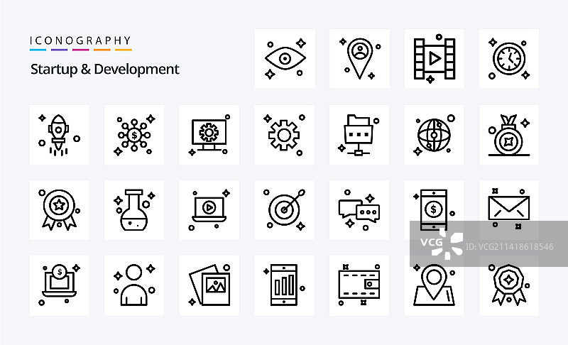 25个启动和发展细线图标包图片素材