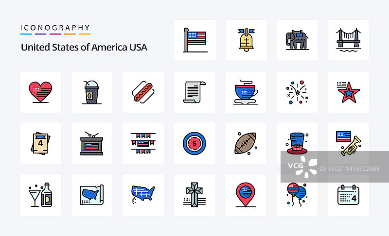 25个美国线条填充风格图标包图片素材
