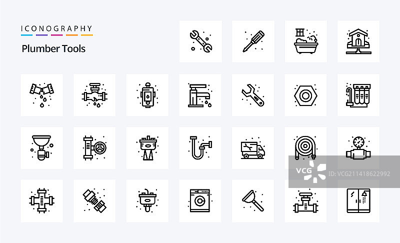 25个水管工线性图标包图片素材