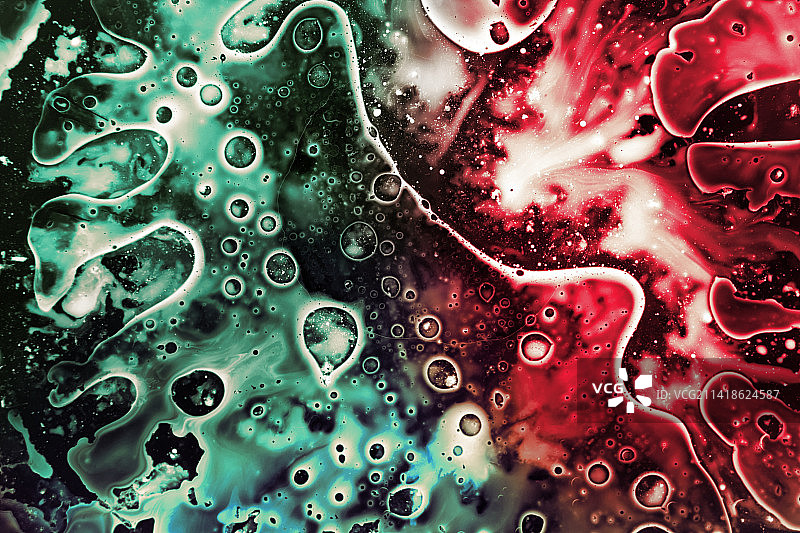 带有气泡的绿色和红色抽象画，印度尼西亚图片素材